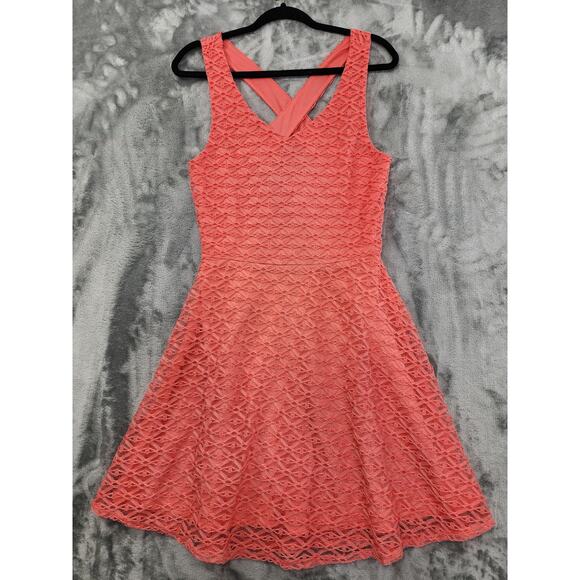 Maurices Open Back Crossover Straps Fit & Flare Tank Dress Size S Orange Coral - Picture 1 of 9